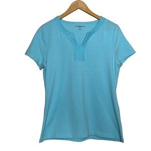 Croft & Barrow Short Sleeve Tee Shirt Blue Crochet Lace V-Neck NWT Womens Size S